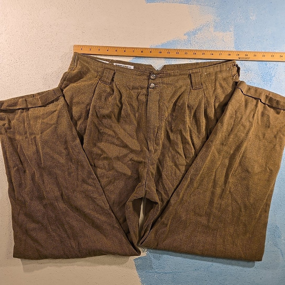 VTG Cosi L'Uomo‎ Mens 38 Brown Houndstooth Pleated Dress Pants Rayon Poly Baggy - Picture 5 of 9